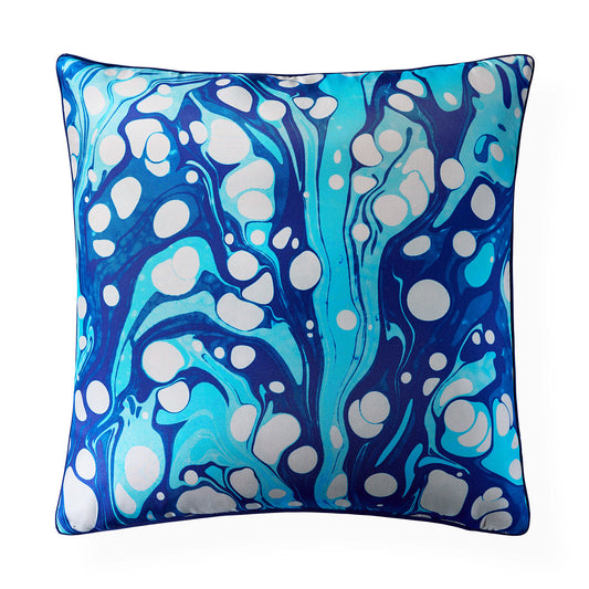 Cuscino in seta blu marmorizzata
