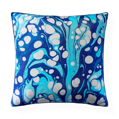 Cuscino in seta blu marmorizzata