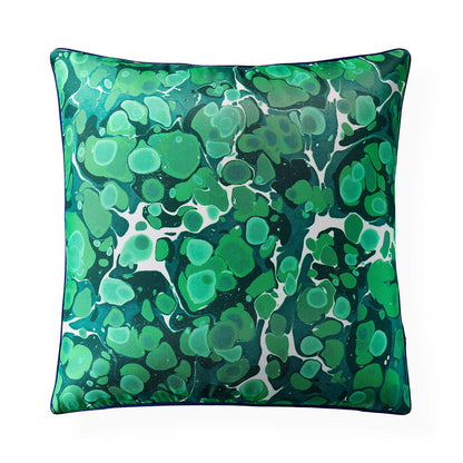 Cuscino in seta verde marmorizzata