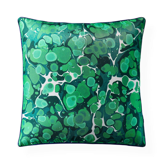 Cuscino in seta verde marmorizzata